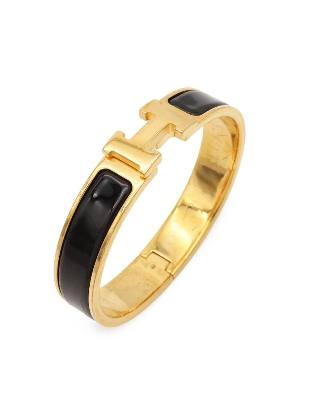 Hermes Click PM Ash Bracelet Bangle Enamel Gold Plated Black